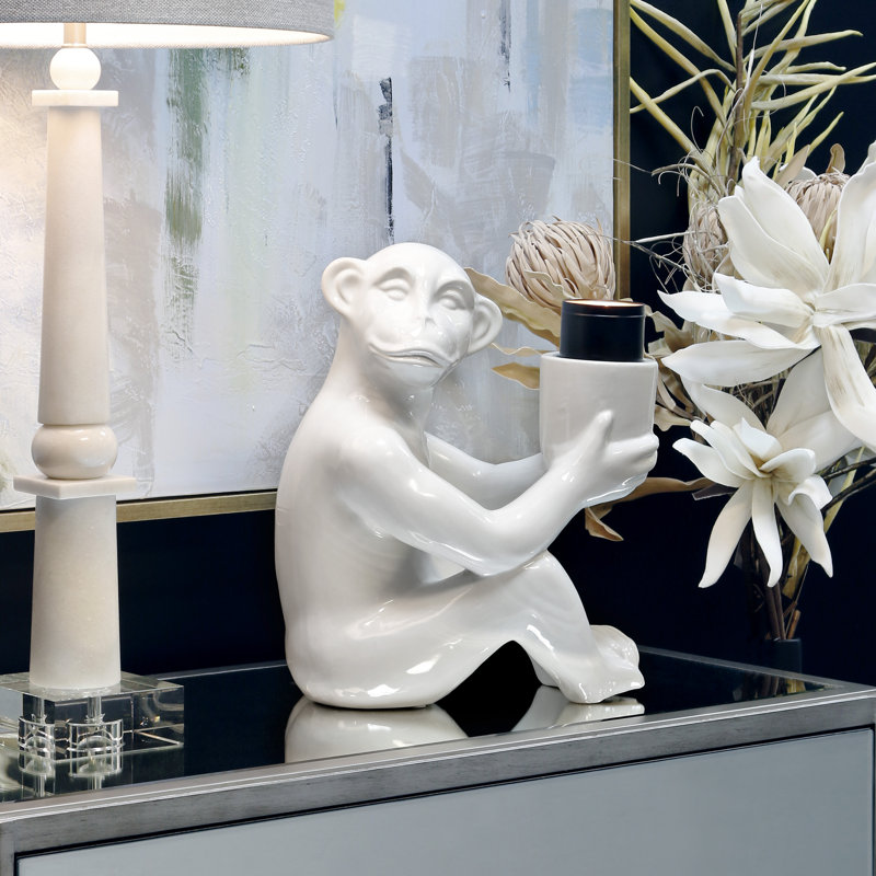 Statue bougeoir en céramique Chimp - blanc