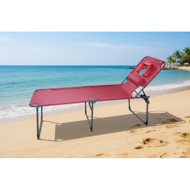 Tanning Chair with Face Hole Folding Beach Lounge Chair,5-Position Adjustable Backrest, Pillow & Side Pocket,Portable Face Down Chaise Lounge