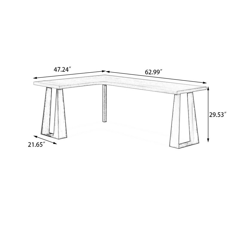 Brown L-Shaped Solid Wood + Iron desk, 29.53" H x 62.99" W x 47.24" D, Left Hand Facing