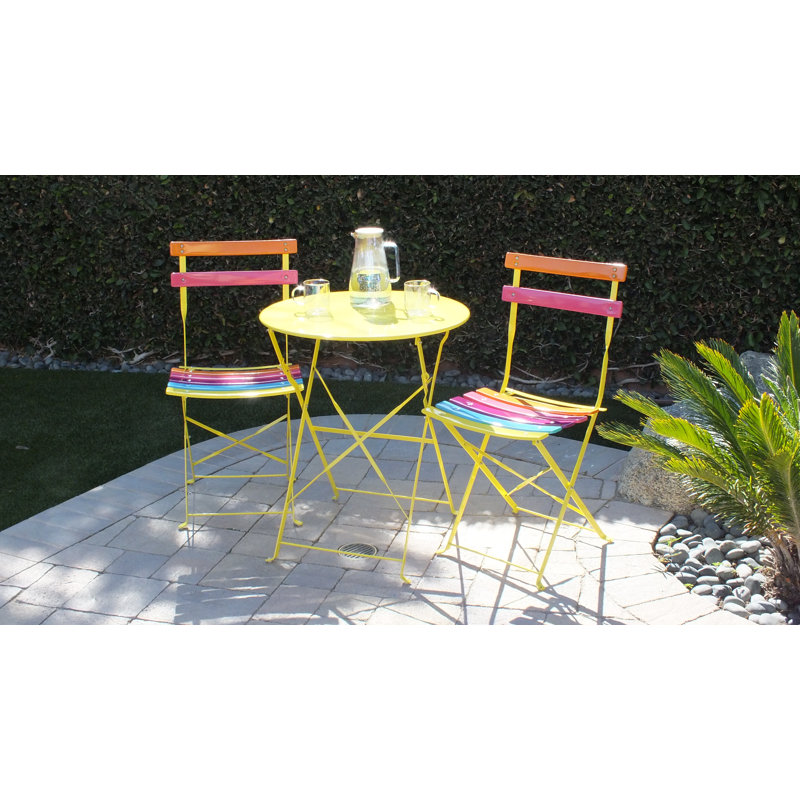 3-Piece Bistro Set with Folding Table and 2 Chairs, Multicolor, Multicolor