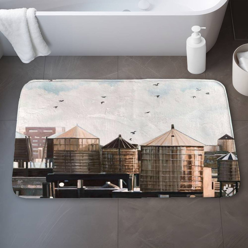 Water towers Bath Mat with Non-Slip Backing - Quick Dry Memory Foam Bathroom Rug - Absorbent - Modern Plush Spa-Style - Machine Washable
