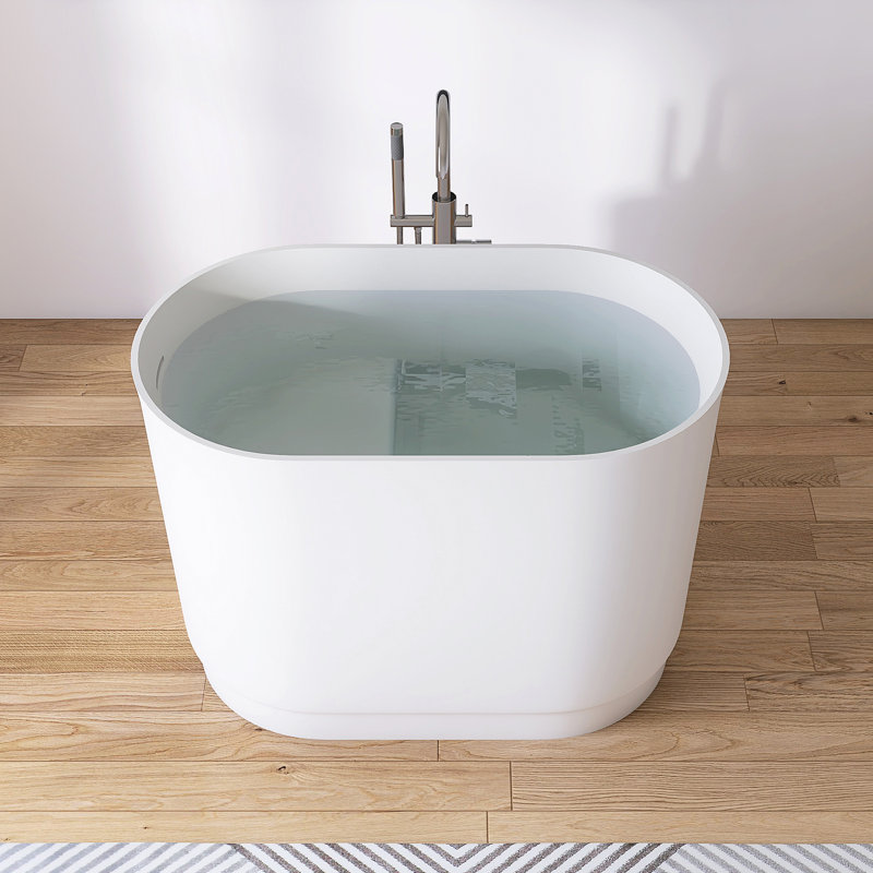 39'' x 23"  Freestanding Tub Solid Surface Soaking Bathtub With Seat, White