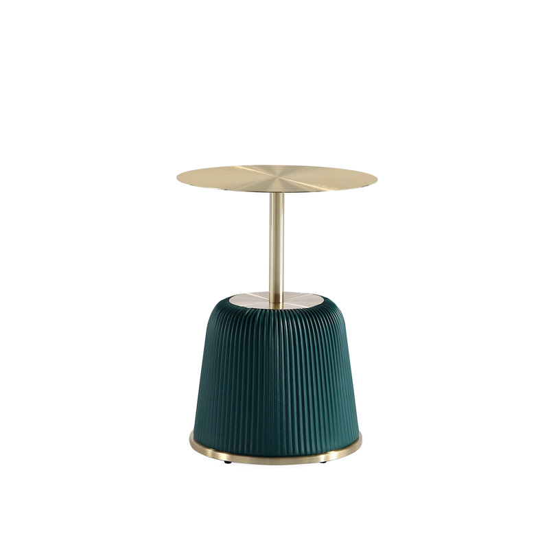 Anderson Modern Vegan Leather Upholstered End Table with Stainless Steel Top in Green, Green