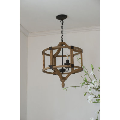 Lustre tambour en bois 3 lumières
