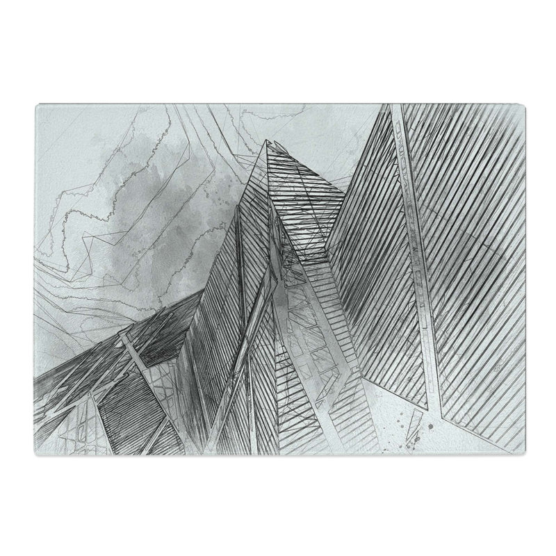 Tempered Glass Architecture Sketch Vol.30 Chopping Board, 39 cm W x 28.5 cm L