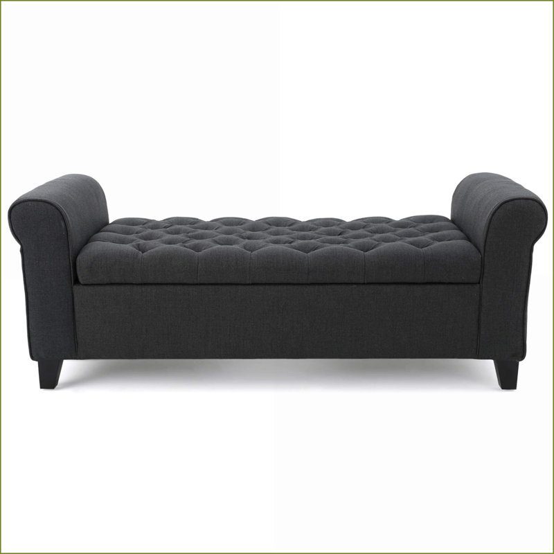 Banc repose-pieds avec rangement, l 50 po contemporain capitonné pour les petits espaces | Gris clair | Cadre en bois, Gris