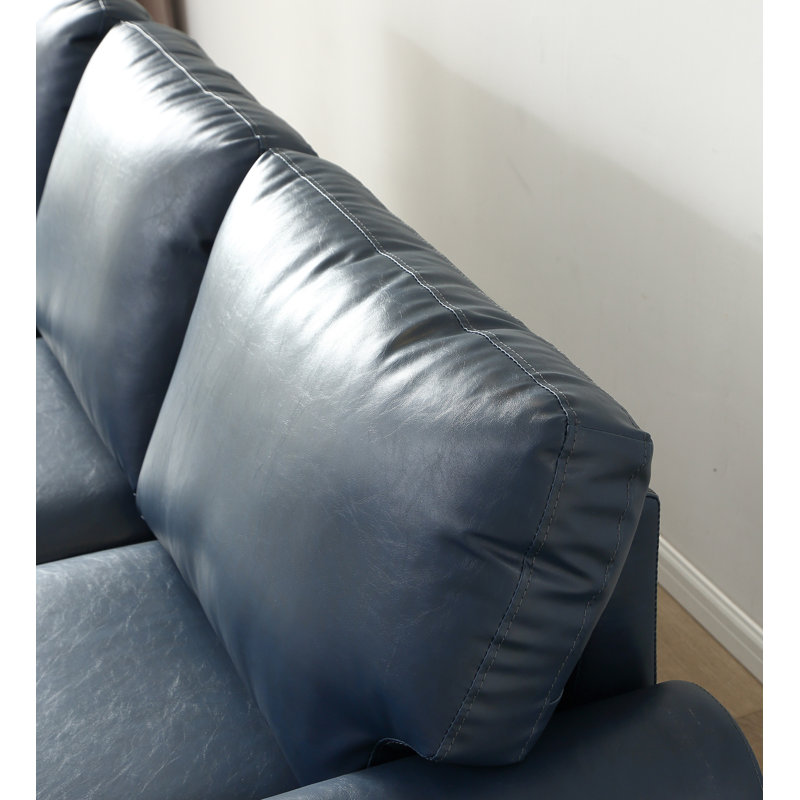 Canapé à accoudoirs rond classique avec clous argentés et similicuir bleu marine (ce SKU est identique à W1097S00272)
