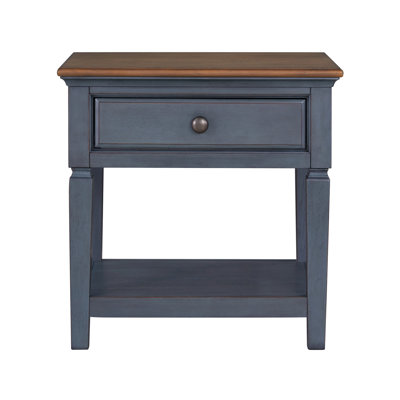 Table d'appoint 24 po, bleu velours côtelé, bois d'hévéa et bouleau, aucun assemblage requis