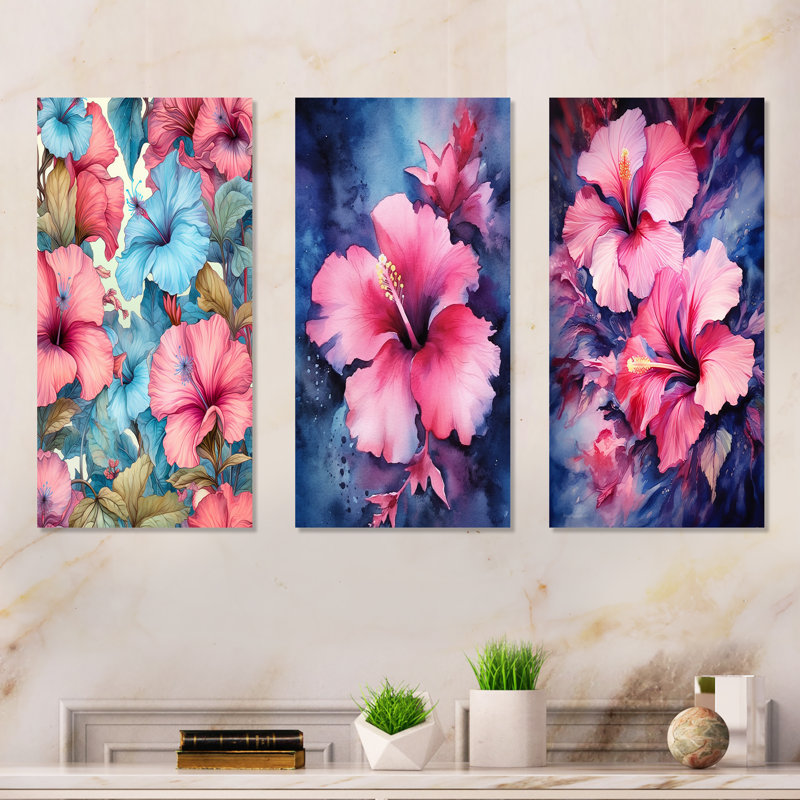 Ensemble de 3 décorations murales en métal Tropical Hibiscus Beauty - Hibiscus, H 28 po x l 36 po
