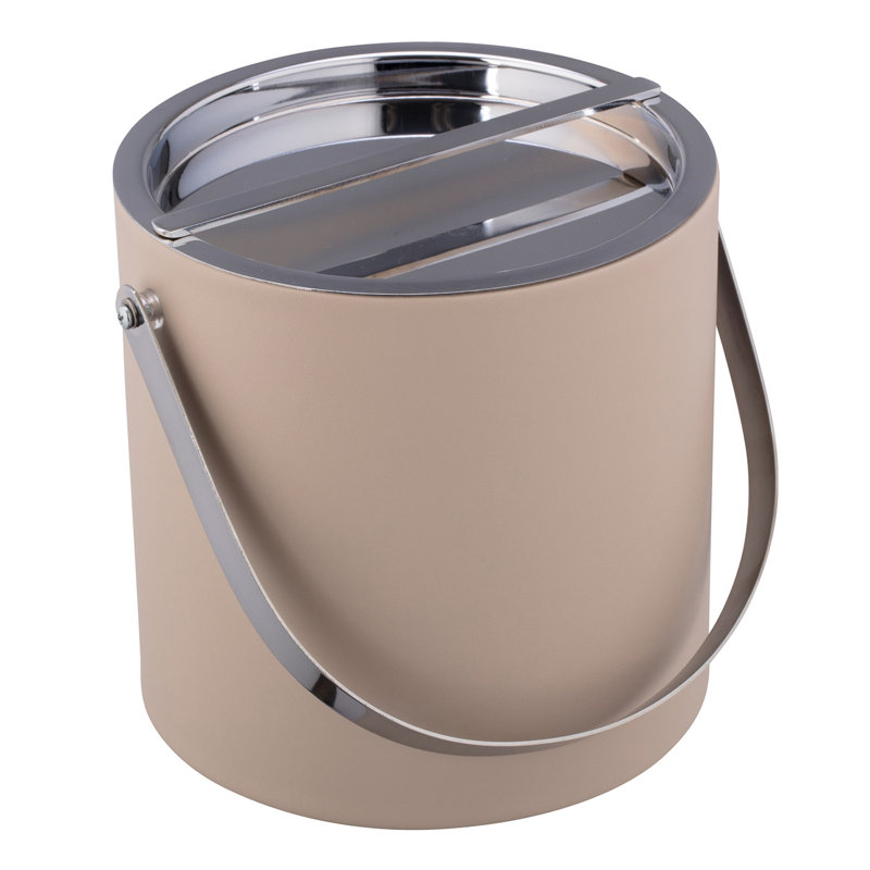 Seau à glace en similicuir Senetta, Taupe / chrome poli