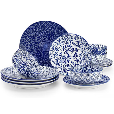 12 Pieces Plates And Bowls Set For 4 Dinnerware Sets