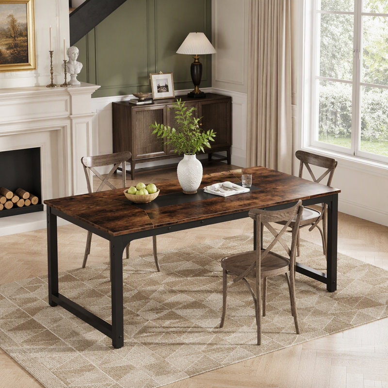 Table de salle à manger industrielle pour 6 à 8 personnes, table de salle à manger rectangulaire rustique avec cadre en métal robuste, parfaite pour le poste de travail ou les soirées de jeux