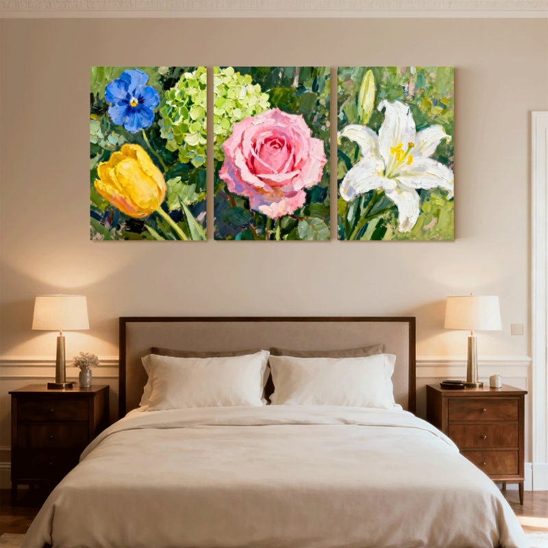 Plantes et fleurs, ensemble de 3 impressions sur toile, tulipes et lys roses, H 18 po x l 36 po