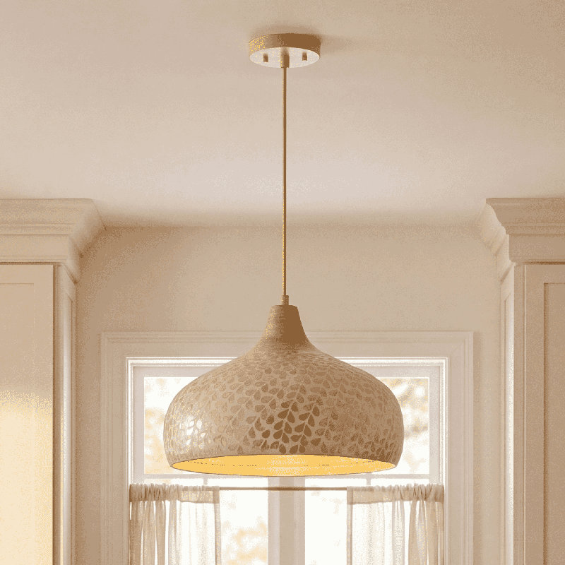 Luminaire suspendu 1 lumière ivoire et coquillage doré