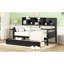 Lit de jour simple, support en lattes de bois, avec tablettes de chevet et deux tiroirs, espresso-760469789