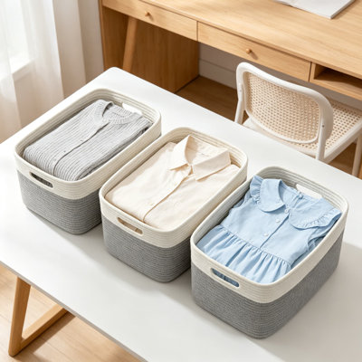 3-Pack Woven Rope Storage Baskets, Collapsible Organizer Bins For Shelves, Perfect For Toys, Books, Towels, And Clothes In Living Room, Bedroom, Or Nursery