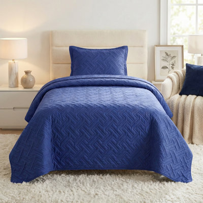 Ensemble de courtepointe pour lit simple 2 pièces Lavish Home - Couvre-lit simple et taie décorative avec motif à losanges en relief - Ensemble de literie pour courtepointe légère toutes saisons - Couvre-lit en microfibre douce (bleu)