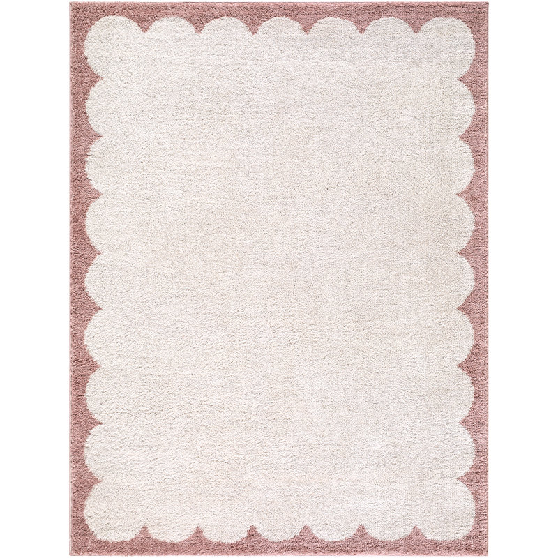 Fossay Shag-Washable Modern High Pile Living Bedroom Rug, Ivory/Rose, Rectangle 160 x 213 cm