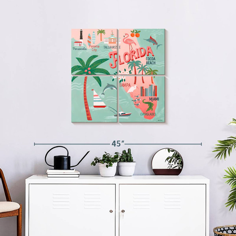 Aliaz State Maps - Florida Attractions, 26" H x 26" W