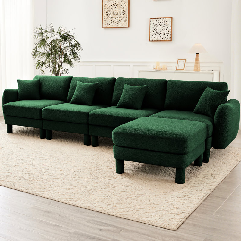 4, tissu bouclé, convertible, conception en forme de L, en forme de coquille, amovible, pieds cylindriques, canapé modulaire convertible en tissu de relaxation 4 avec distinctif et enveloppé idéal pour les loisirs