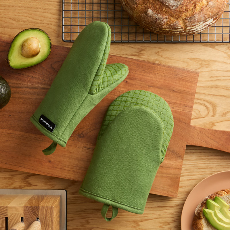 KITCHENAID Gourmet Series Gridlines Mini Oven Mitts 2-Pack, Matcha Green