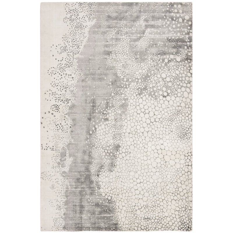 Tapis abstrait en viscose / coton tissé à la main Belle Haven en ivoire / gris, Rectangle 9 pi x 12 pi