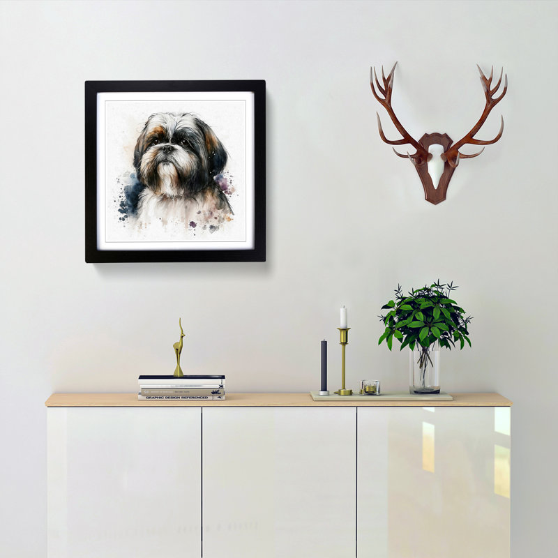 Shih Tzu Watercolour - Single Picture Frame Print on Wood, Black