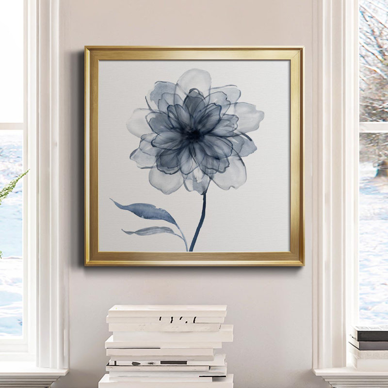 Indigo Bloom IV - Peinture sur toile encadrée, H 26,5 po x l 26,5 po x P 1,5 po, Or