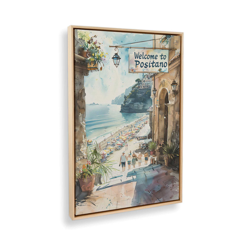 «Coastal Greeting V1», reproduction d'art encadrée sur toile par Azure Artisanal Studio, Cadre américain en érable flottant