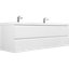 Meuble-lavabo flottant moderne avec deux lavabos en résine, armoire de rangement murale, 4 tiroirs à fermeture en douceur, blanc brillant