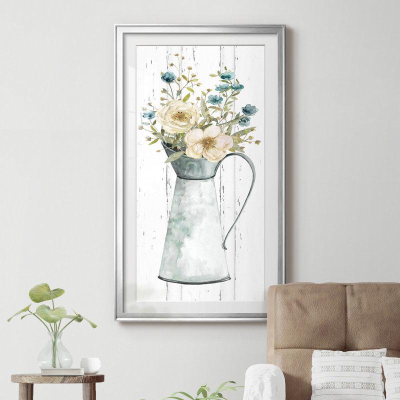 " Farmhouse Flower Bouquet II ", Silver Framed, 14.5" H x 26.5" W x 1.5" D