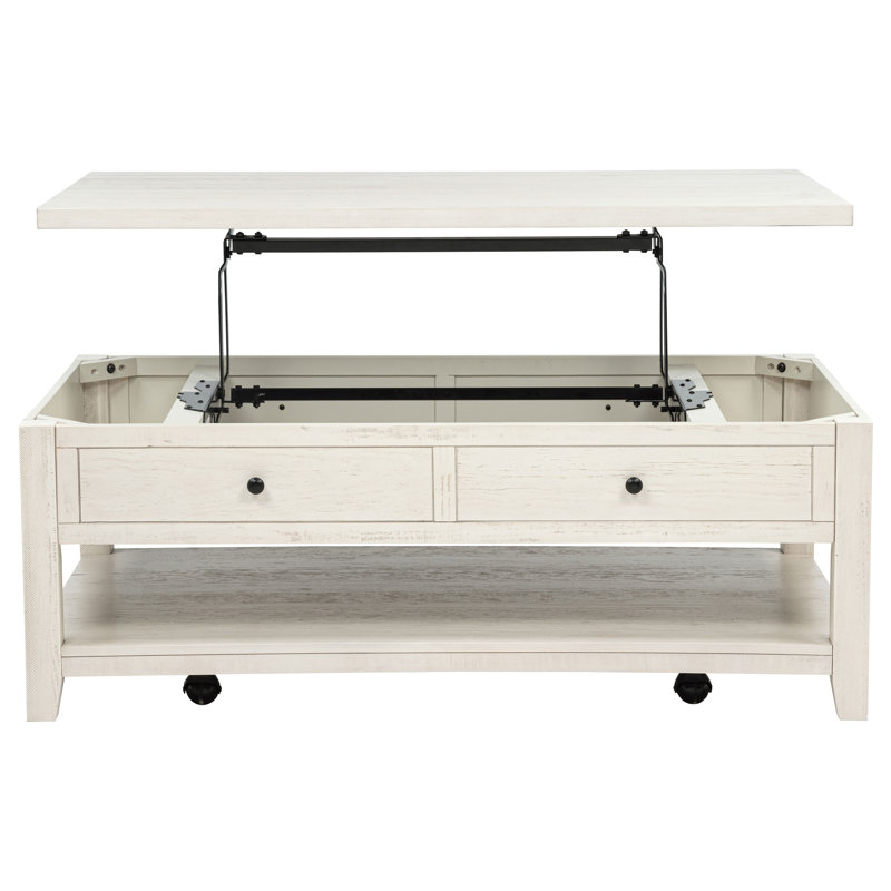 Payne 48-inch Mobile Lift Top Coffee Table Distressed White, White
