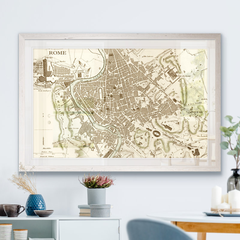 « custom sépia map of rome » par paul cezanne-cadre photo, impression sur papier, H 22 po x l 16 po x P 1 po, Blanc