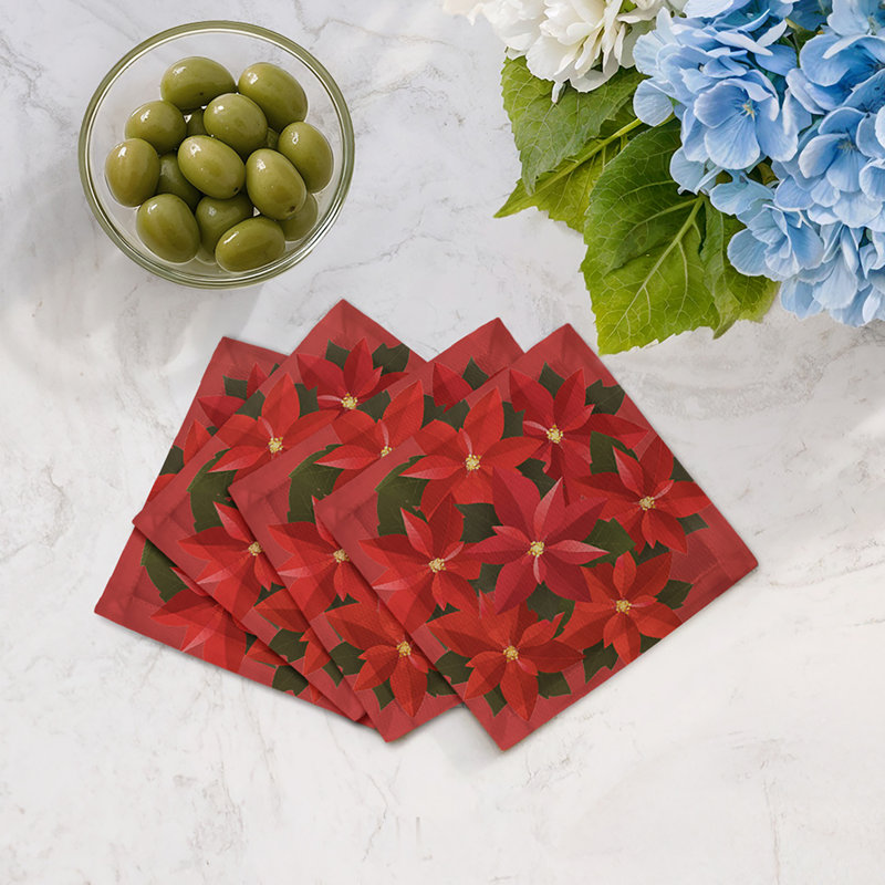 Christmas Poinsettia Cotton Sateen Cocktail Napkins