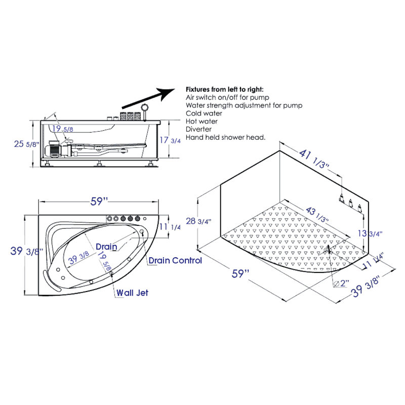 59'' x 39.4'' Acrylic Bathtub with Faucet, Right