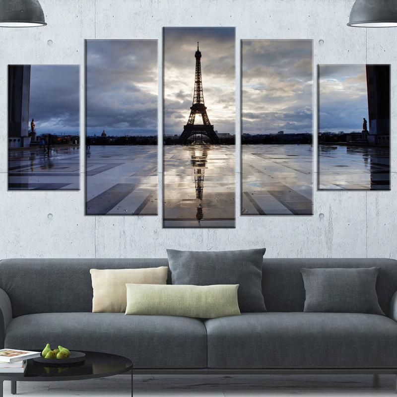 «Reflection of Eiffel Tower with Clouds», ensemble de 5 reproductions de photos sur toiles tendues