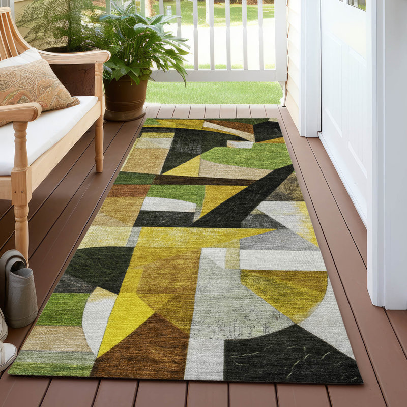 Tapis vert intérieur / extérieur lavable à la machine Xhevrie, Tapis de couloir 2 pi 3 po x 7 pi 6 po