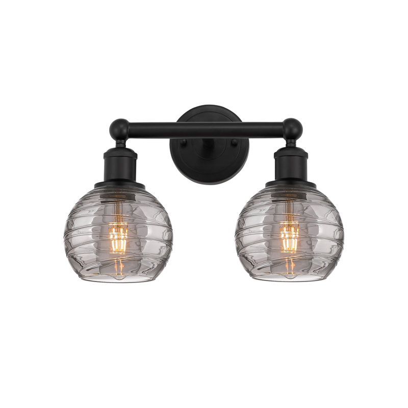 Éclairage pour meuble-lavabo 2 lumières 15 po Cambria, Noir mat, Gris fumée clair