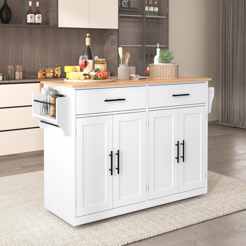 Kitchen Island With 2 Drawers And 4 Doors, White