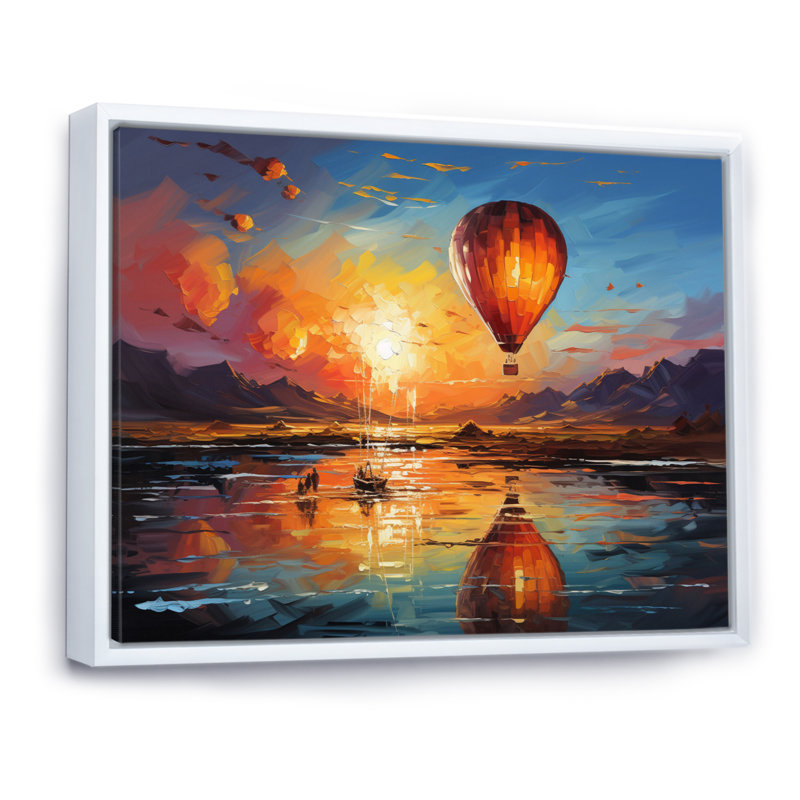 Jaune, montgolfière impressionniste - montgolfière, art mural, H 12 po x l 20 po x P 1 po, Cadre flottant blanc