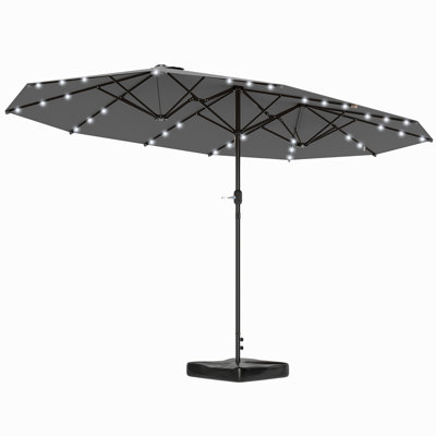 Outsunny Double-Sided Sun Umbrella, Outdoor Garden Parasol, Patio Sun Shade With LED Solar Light, Sand Base, Gray