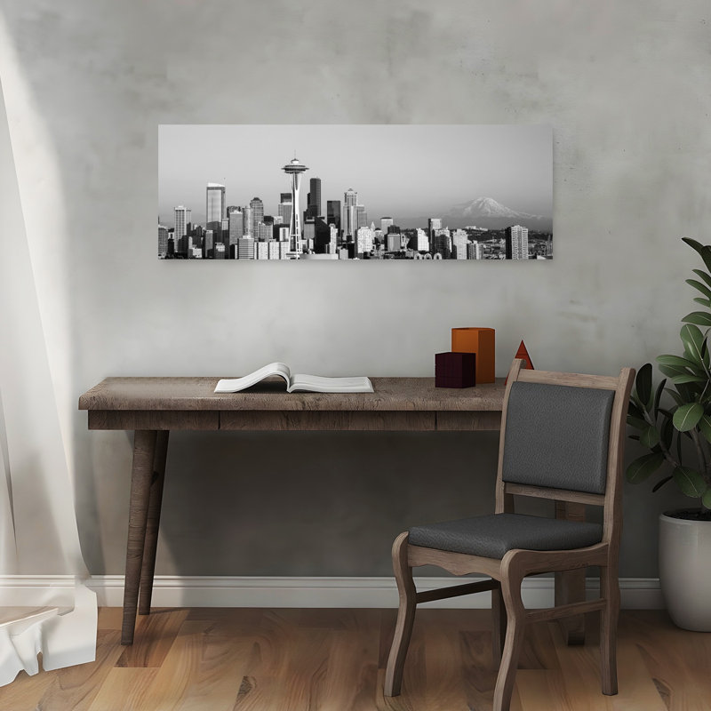 Skyline Seattle Washington State USA 1 Piece Wrapped Canvas Panoramic Wall Art, 30.48 cm H x 91.44 cm W