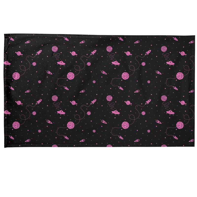 Tea Towel Kitchen Towel, Poly Twill, Black/Pink