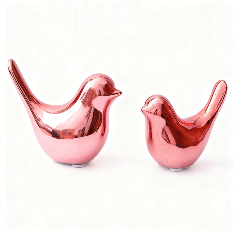 Ornements décoratifs de style moderne de petits oiseaux roses pour le salon, la chambre à coucher, le bureau, les armoires (2 pièces oiseaux roses)