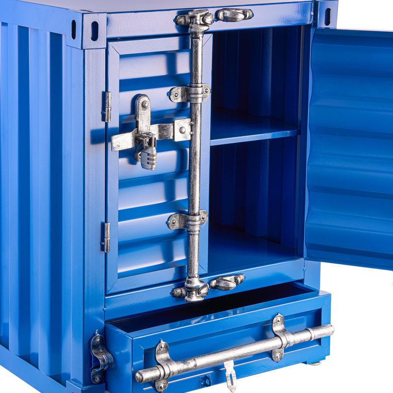 Commode d'appoint de style industriel en fer avec serrure, Bleu