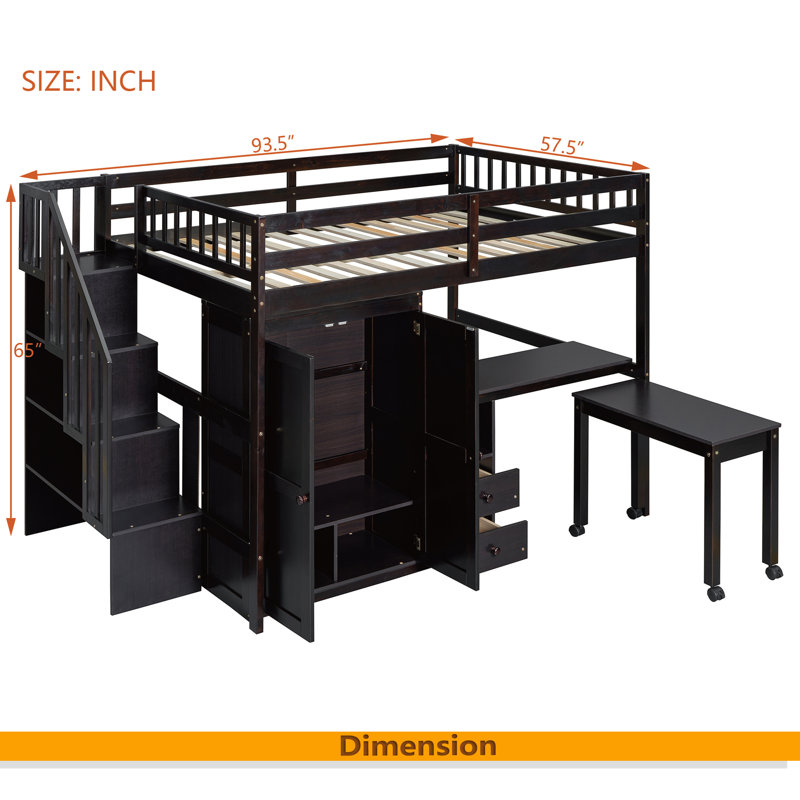 Loft Bed With Stairs, Full, Espresso