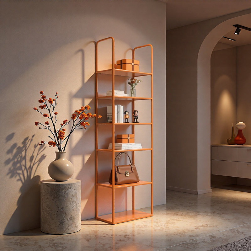 Tablette orange en fer, (6 Shelves) 63"H x 31.5"W x 11.81"D