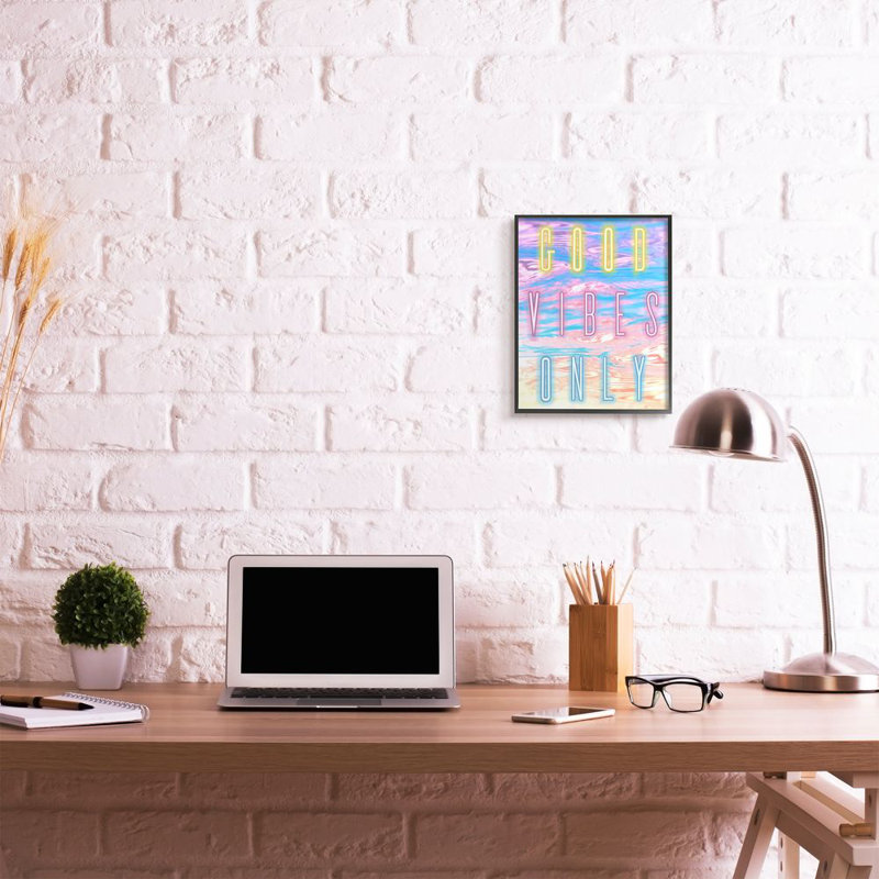 «Neon Good Vibes Only Expression Over Colorful Clouds» par Arrolynn Weiderhold - impression d'art graphique, Cadre noir