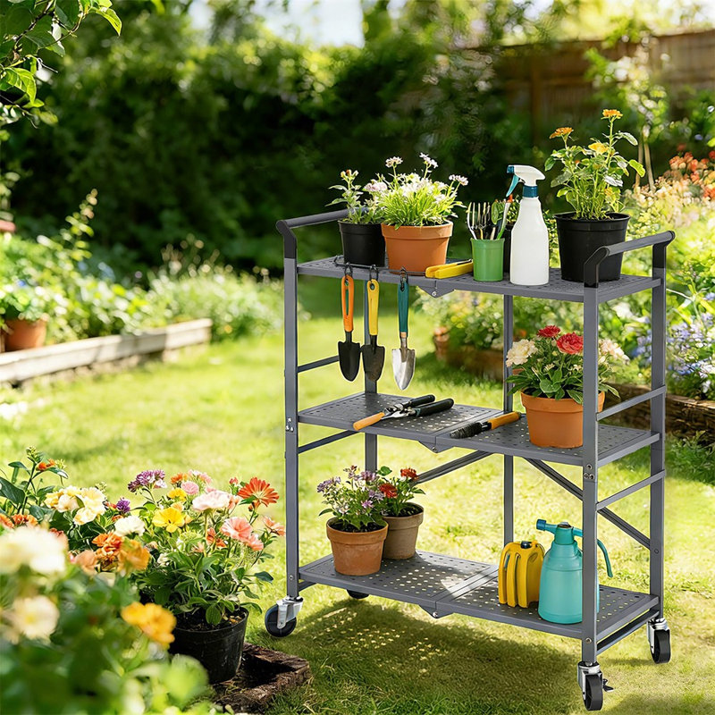3‑Tier Metal Utility Rolling Cart, Wheeled Storage Organizer For Multi‑Purpose Household Use