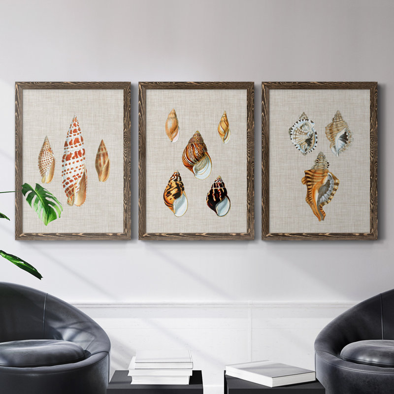 «Seaside Color Study I», ensemble de 3 peintures sur toile encadrées, H 37,5 po x l 82,5 po x P 1,5 po, Noyer